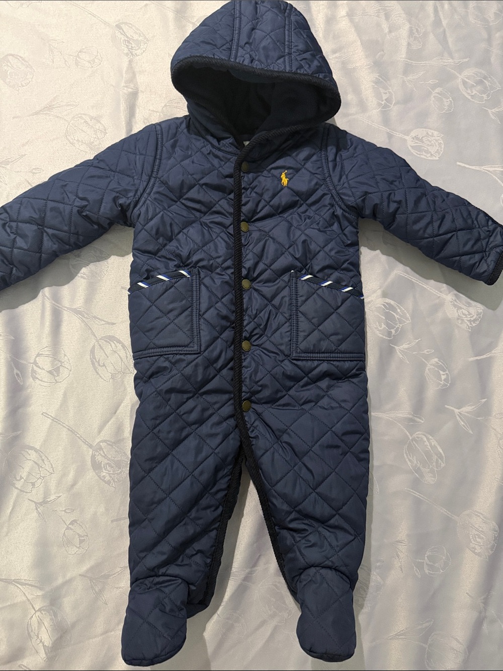 Ralph Lauren Kids 9M Navy Quilted Hooded Footie One-Piece